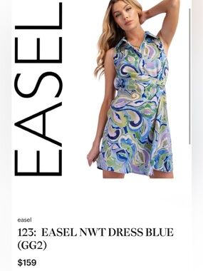Easel NWT Multicolor Swirl Collared Mini Dress - Blue, Crème, Green, Lavender